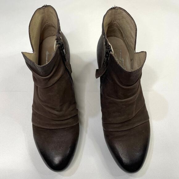 Miz‎ Mooz Ruched Slouchy Leather Studded Ankle Boots Booties Zipper Brown Sz 38 - Picture 9 of 13